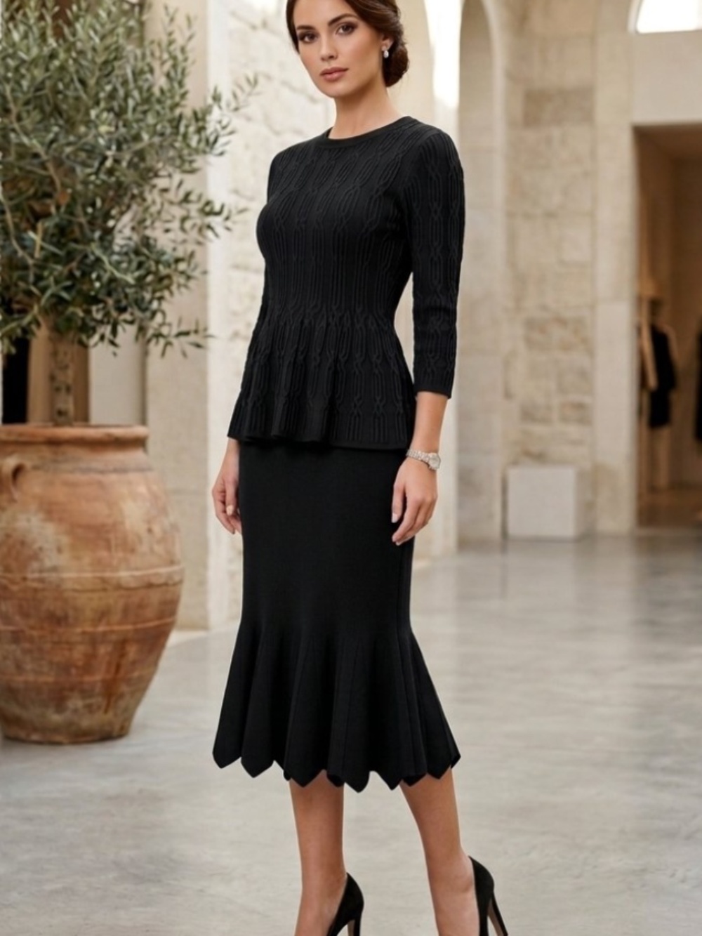 Brian Bailey Luxury Knit 2-Piece Set Peplum Top & Trumpet Skirt XXL